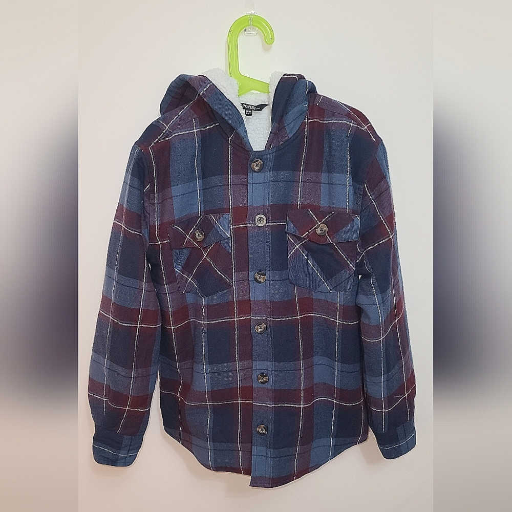 George Sherpa plaid Flannel hooded overshirt 10-12